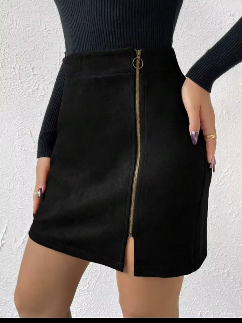 RosyDaze Zip Up Split Hem Skirt